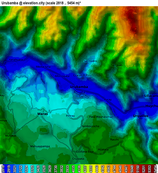 Zoom OUT 2x Urubamba, Peru elevation map
