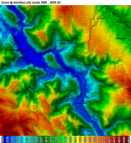 Zoom OUT 2x Urcos, Peru elevation map