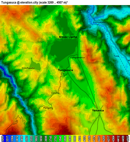 Zoom OUT 2x Tungasuca, Peru elevation map