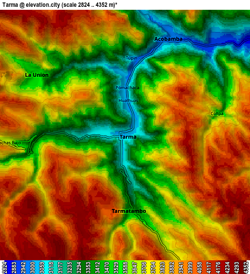 Zoom OUT 2x Tarma, Peru elevation map
