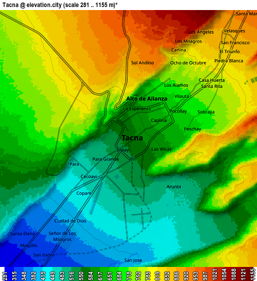 Zoom OUT 2x Tacna, Peru elevation map
