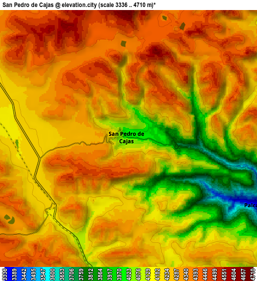 Zoom OUT 2x San Pedro de Cajas, Peru elevation map