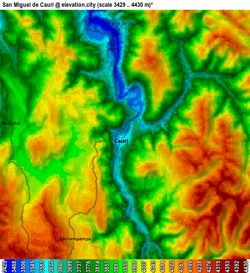 Zoom OUT 2x San Miguel de Cauri, Peru elevation map