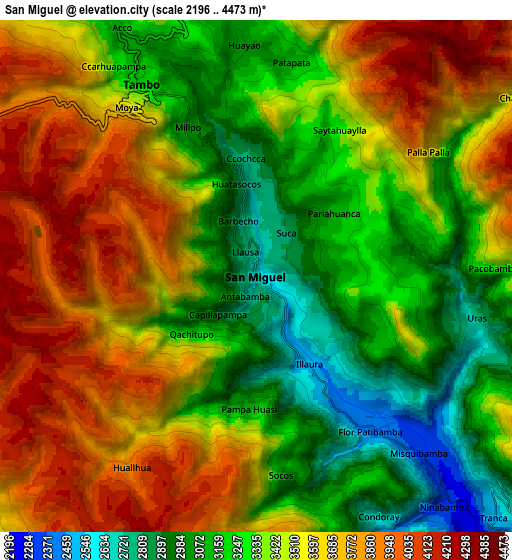 Zoom OUT 2x San Miguel, Peru elevation map