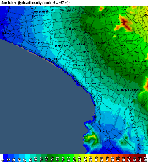 Zoom OUT 2x San Isidro, Peru elevation map