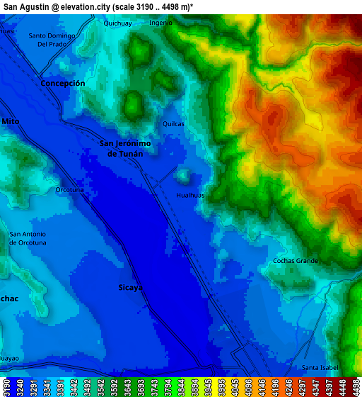Zoom OUT 2x San Agustin, Peru elevation map