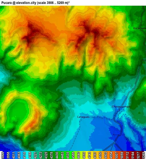 Zoom OUT 2x Pucara, Peru elevation map