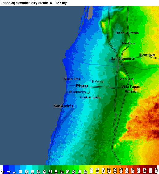 Zoom OUT 2x Pisco, Peru elevation map
