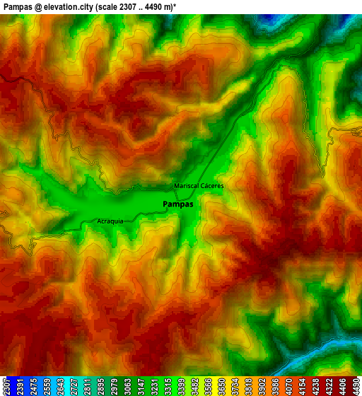 Zoom OUT 2x Pampas, Peru elevation map