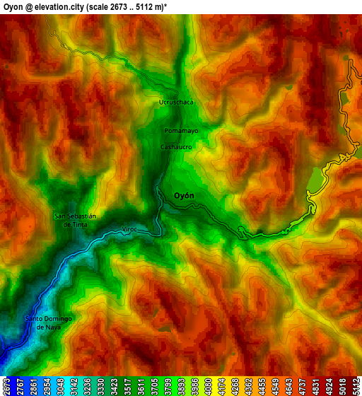Zoom OUT 2x Oyón, Peru elevation map
