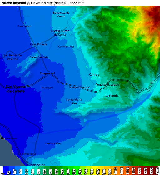 Zoom OUT 2x Nuevo Imperial, Peru elevation map