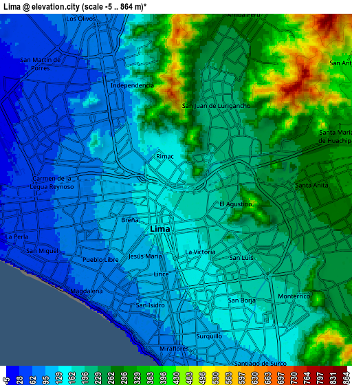 Zoom OUT 2x Lima, Peru elevation map