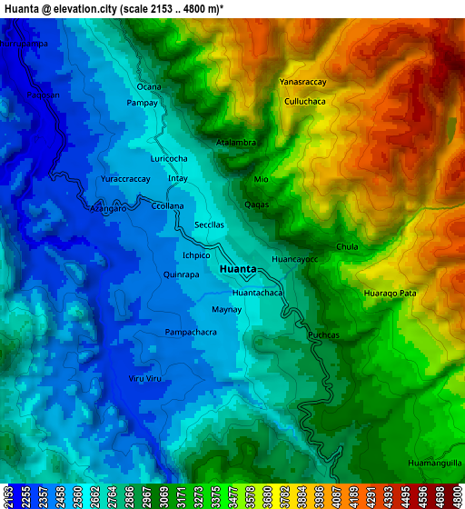 Zoom OUT 2x Huanta, Peru elevation map