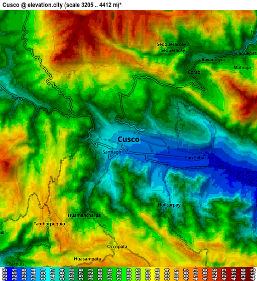 Zoom OUT 2x Cusco, Peru elevation map