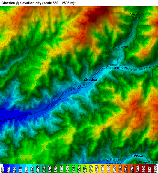 Zoom OUT 2x Chosica, Peru elevation map