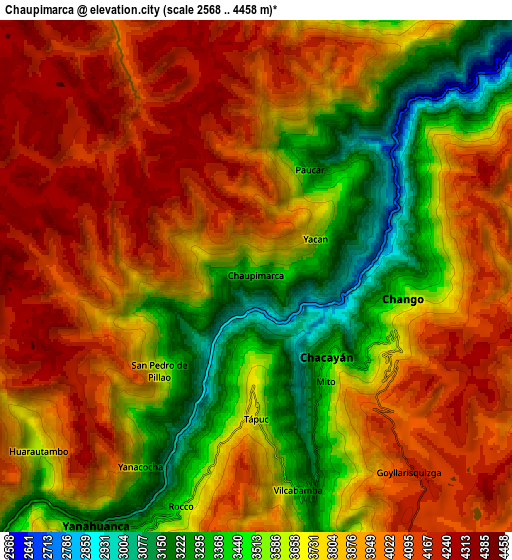 Zoom OUT 2x Chaupimarca, Peru elevation map