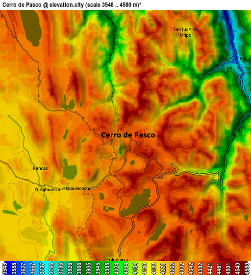 Zoom OUT 2x Cerro de Pasco, Peru elevation map