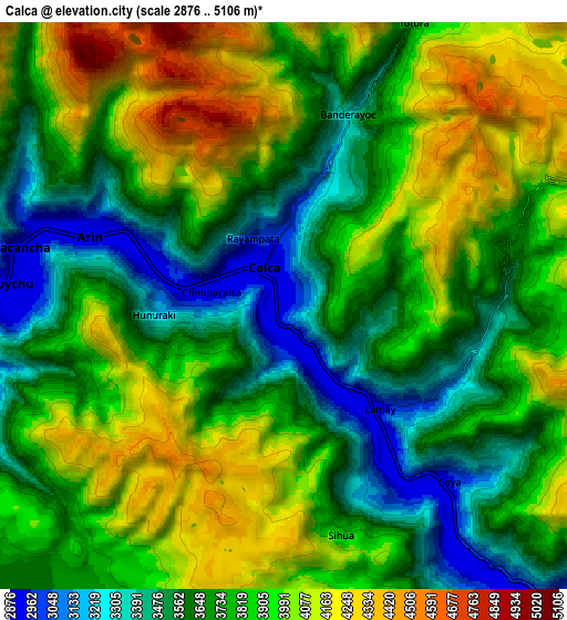 Zoom OUT 2x Calca, Peru elevation map