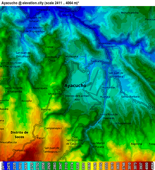 Zoom OUT 2x Ayacucho, Peru elevation map