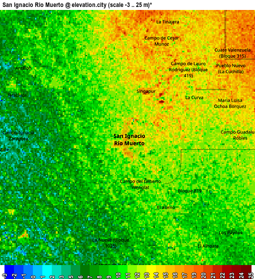 Zoom OUT 2x San Ignacio Río Muerto, Mexico elevation map