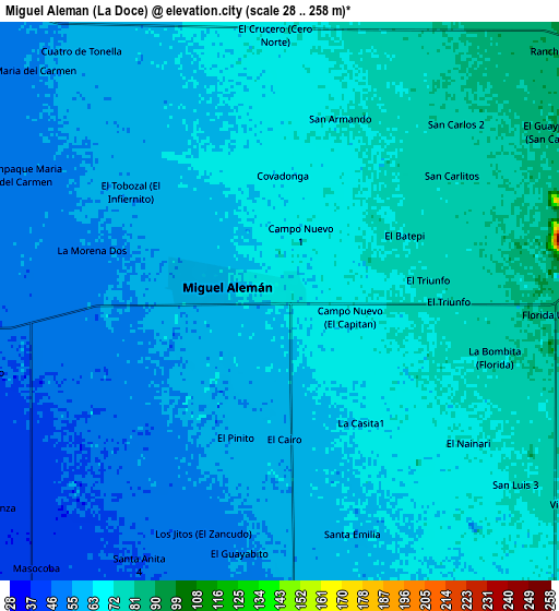 Zoom OUT 2x Miguel Alemán (La Doce), Mexico elevation map