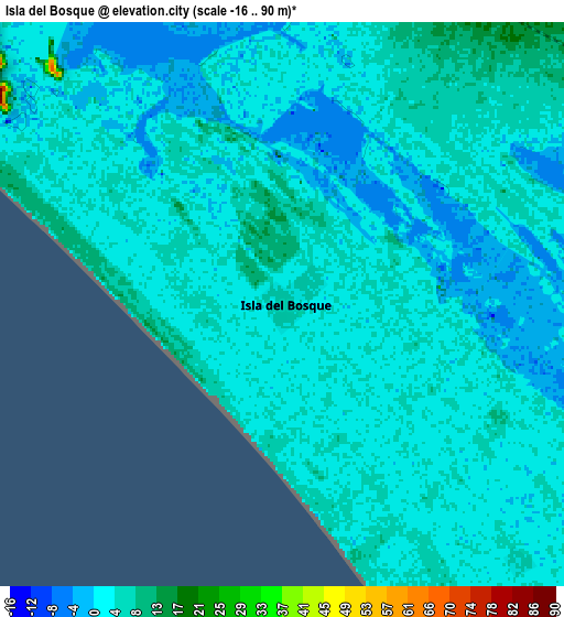 Zoom OUT 2x Isla del Bosque, Mexico elevation map