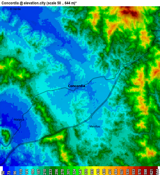 Zoom OUT 2x Concordia, Mexico elevation map