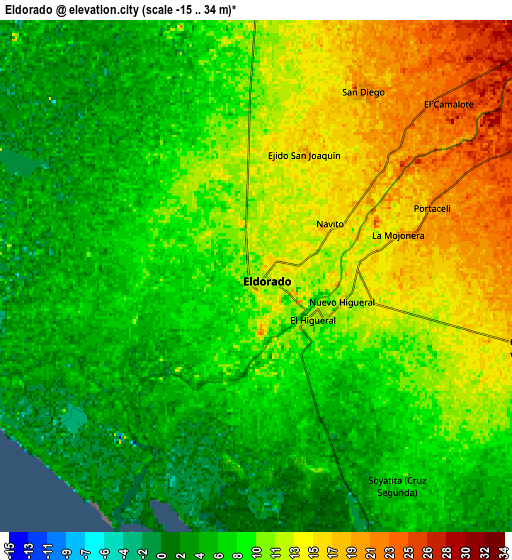 Zoom OUT 2x Eldorado, Mexico elevation map