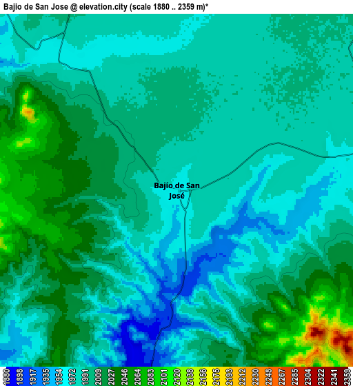 Zoom OUT 2x Bajío de San José, Mexico elevation map