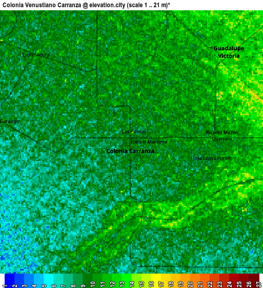 Zoom OUT 2x Colonia Venustiano Carranza, Mexico elevation map