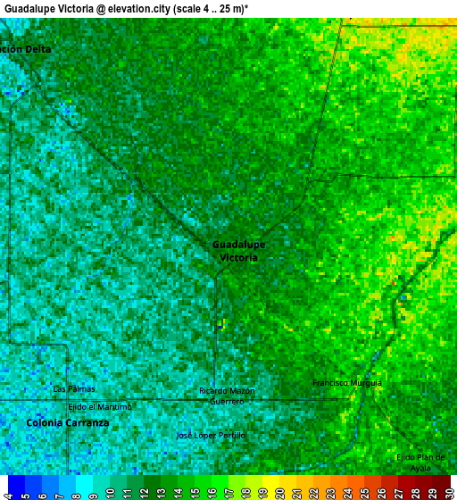 Zoom OUT 2x Guadalupe Victoria, Mexico elevation map