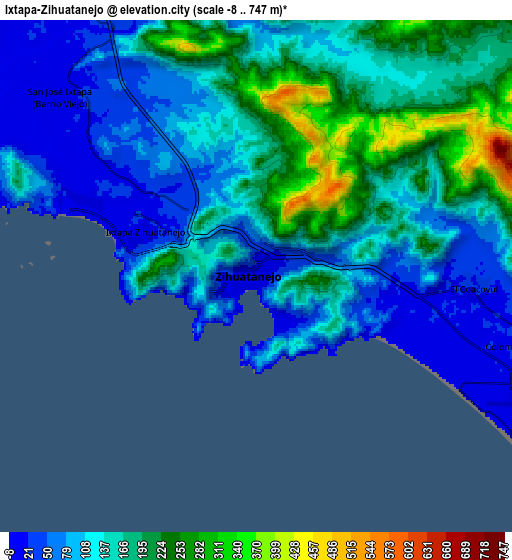 Zoom OUT 2x Ixtapa-Zihuatanejo, Mexico elevation map