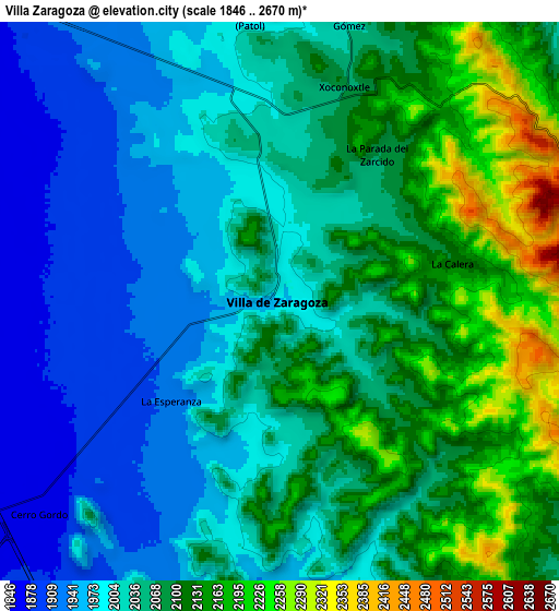 Zoom OUT 2x Villa Zaragoza, Mexico elevation map
