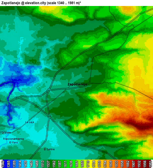 Zoom OUT 2x Zapotlanejo, Mexico elevation map