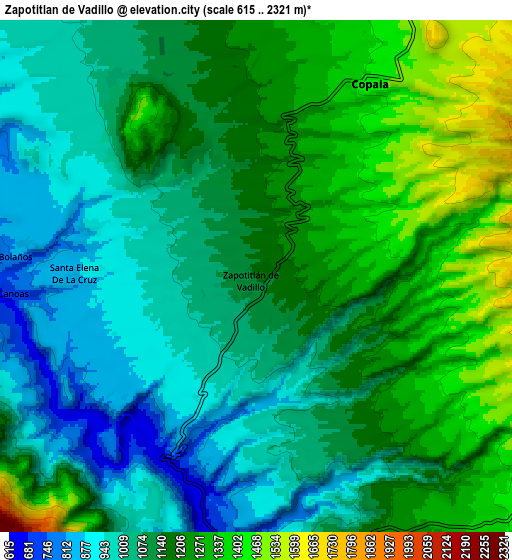 Zoom OUT 2x Zapotitlán de Vadillo, Mexico elevation map