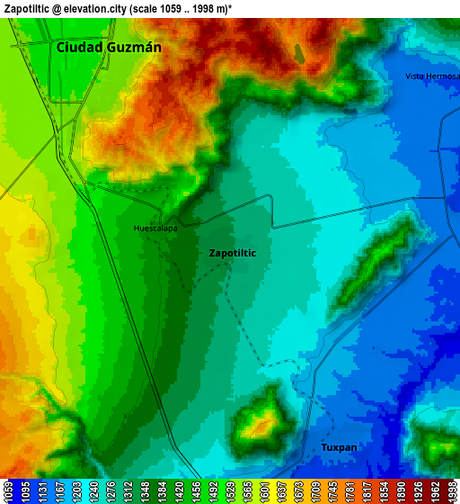 Zoom OUT 2x Zapotiltic, Mexico elevation map