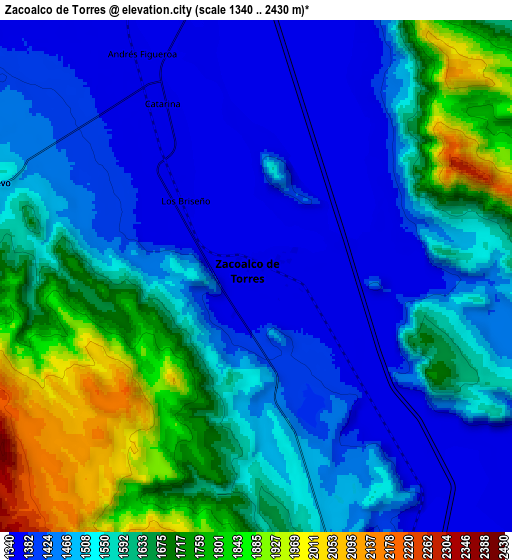 Zoom OUT 2x Zacoalco de Torres, Mexico elevation map