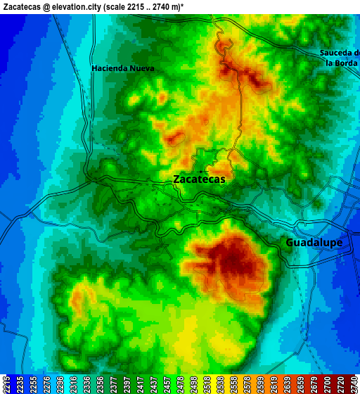 Zoom OUT 2x Zacatecas, Mexico elevation map