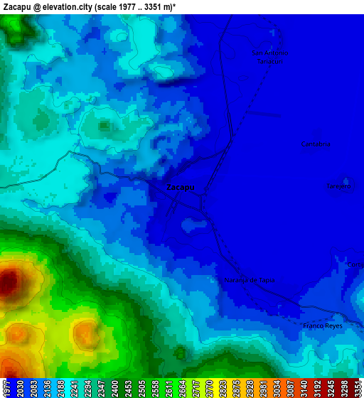 Zoom OUT 2x Zacapú, Mexico elevation map