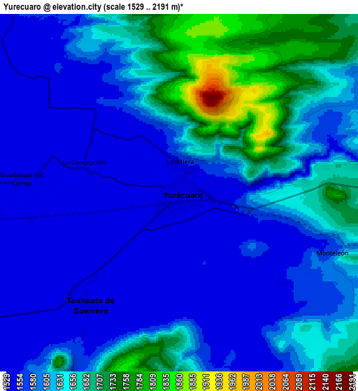 Zoom OUT 2x Yurécuaro, Mexico elevation map