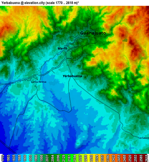 Zoom OUT 2x Yerbabuena, Mexico elevation map