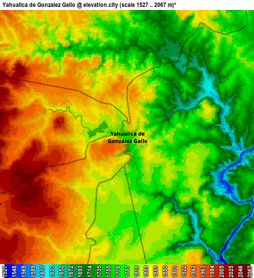 Zoom OUT 2x Yahualica de González Gallo, Mexico elevation map
