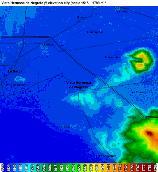 Zoom OUT 2x Vista Hermosa de Negrete, Mexico elevation map