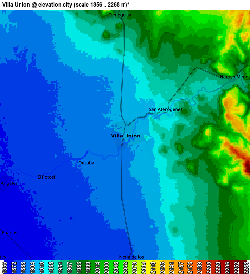 Zoom OUT 2x Villa Unión, Mexico elevation map
