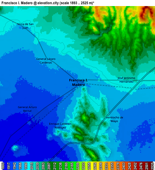 Zoom OUT 2x Francisco I. Madero, Mexico elevation map