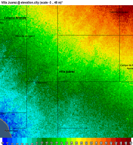 Zoom OUT 2x Villa Juárez, Mexico elevation map