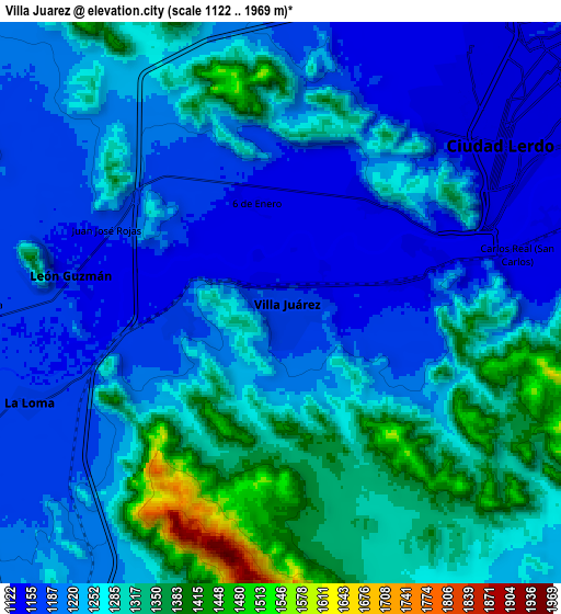 Zoom OUT 2x Villa Juárez, Mexico elevation map