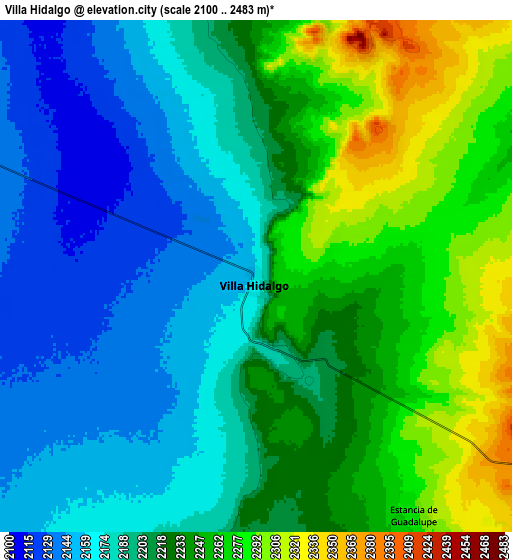 Zoom OUT 2x Villa Hidalgo, Mexico elevation map