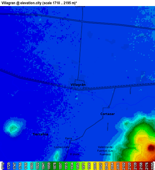 Zoom OUT 2x Villagrán, Mexico elevation map