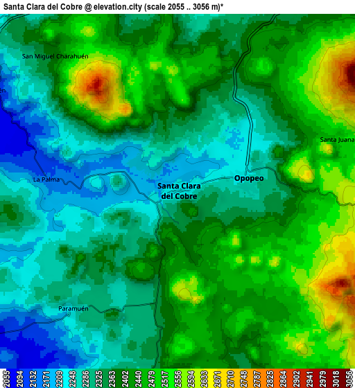 Zoom OUT 2x Santa Clara del Cobre, Mexico elevation map